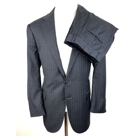 Jos A Bank Mens 42R Lanificio F.LLI Cerruti Prestige 130s Wool Suit Gray Striped - Picture 1 of 16